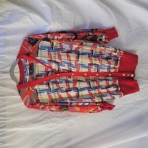 Vintage Mayeelok button front printed sheer blouse